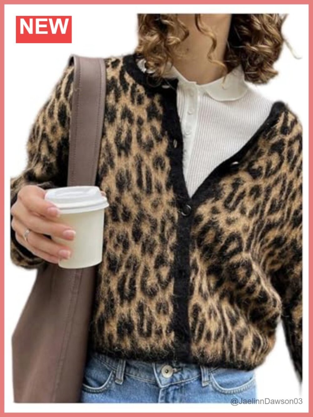 Women's Leopard Print Button Down Cardigan Sweater Long Sleeve Knit Top
